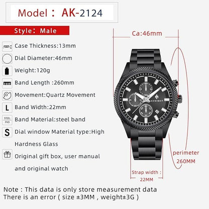 BENYAR AKNIGHT Men's Watches 45mm Big Face, Waterproof Chronograph Black