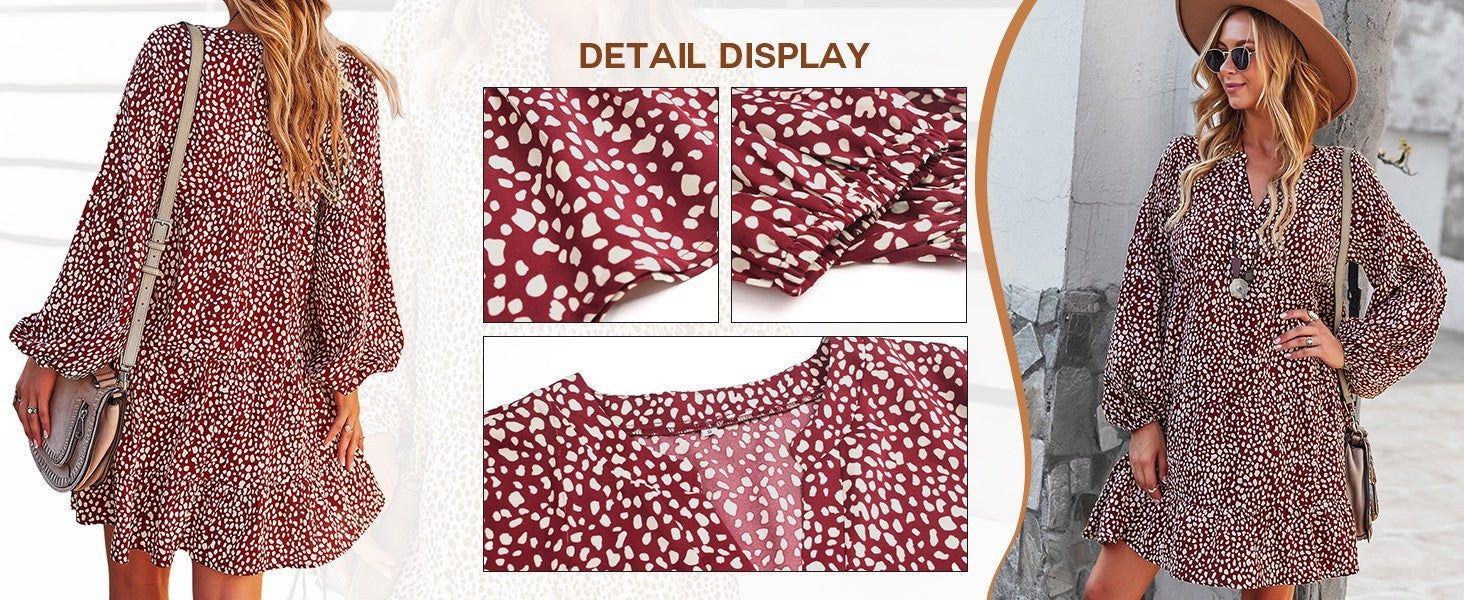 Yoyoveta Women's Black Leopard Print Long Sleeve V-Neck Ruffled Dress XL