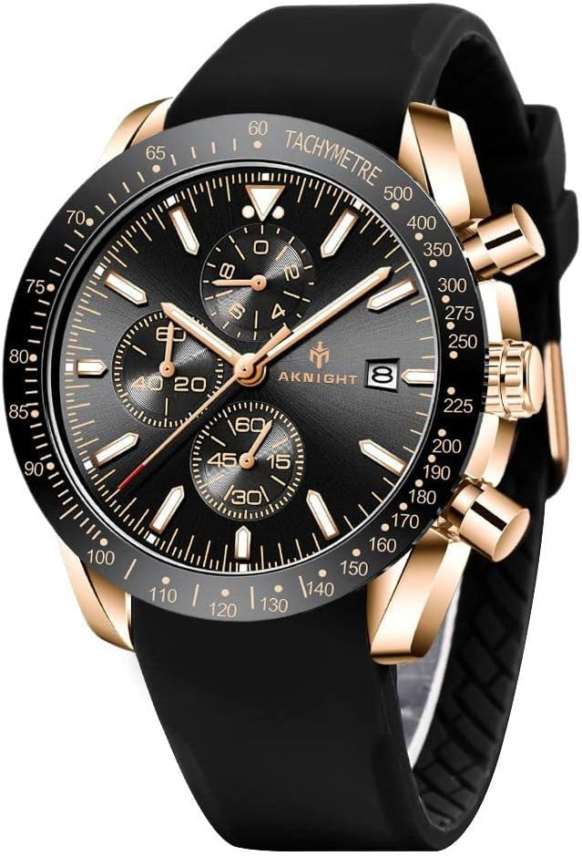 BENYAR Aknight Mens Watch Analog Quartz Chronograph Waterproof Black & Gold