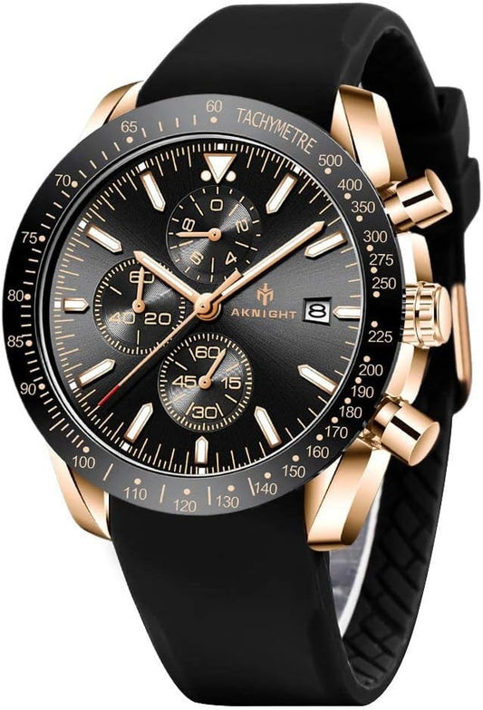 BENYAR Aknight Mens Watch Analog Quartz Chronograph Waterproof Black & Gold