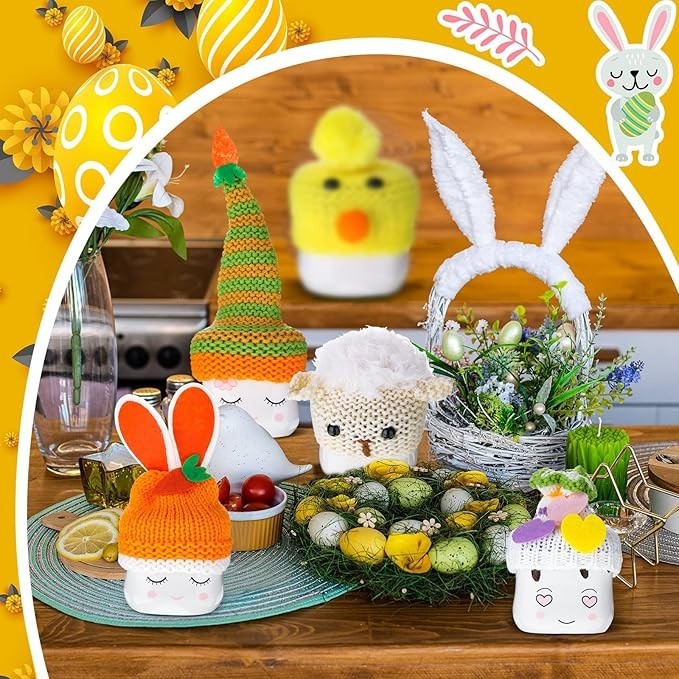 6 Pieces Marshmallow Mug Hat Easter Crochet Mug Hat Knitted Marshmallow Toppers