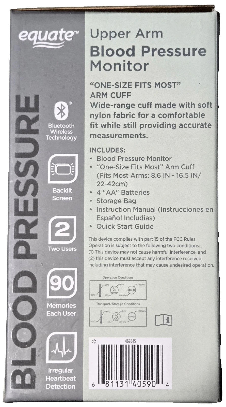 Equate 6000 Series Wireless Upper Arm Blood Pressure Monitor