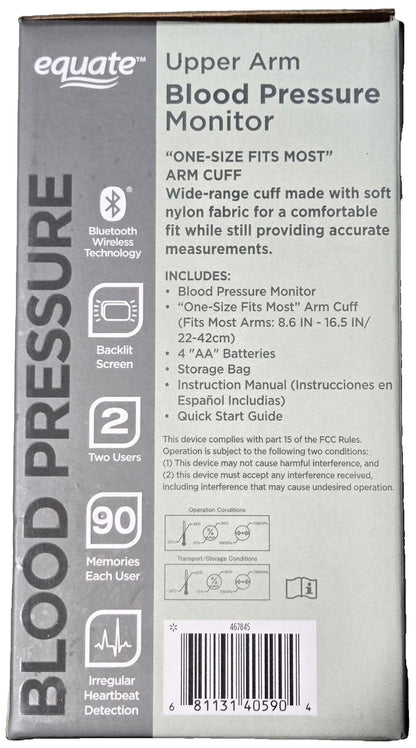 Equate 6000 Series Wireless Upper Arm Blood Pressure Monitor