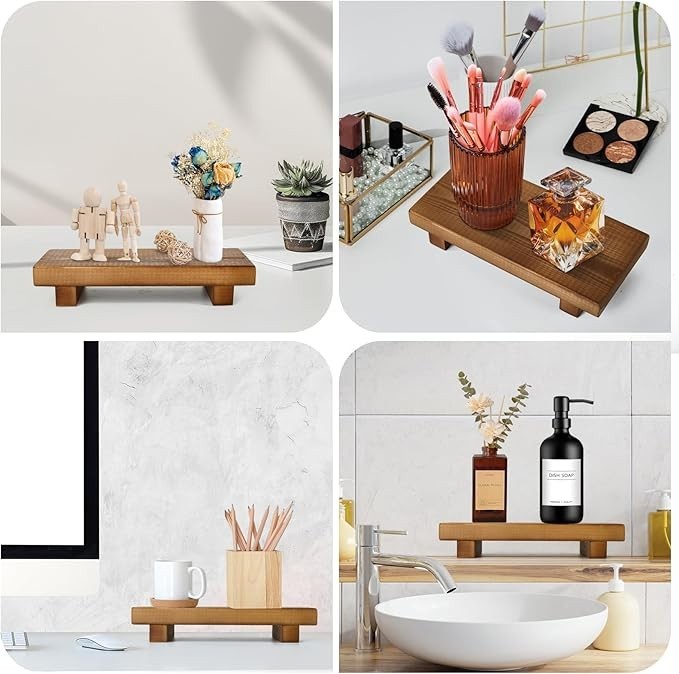 Wood Riser for Decor Display - 2pcs Wooden Soap Trays Kitchen or Bathroom Brown