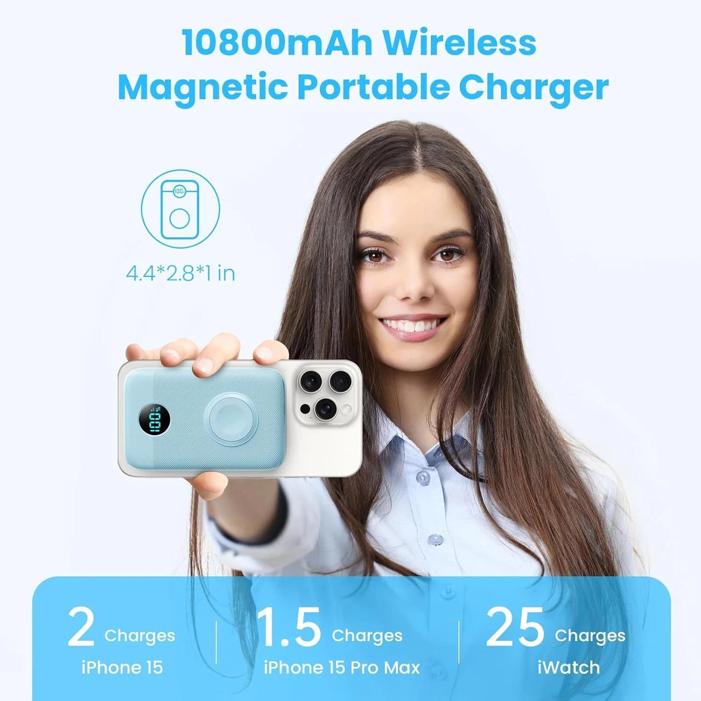 Magnetic Portable Charger for Iphone, 10800Mah 4-In-1 Wireless Power Bank
