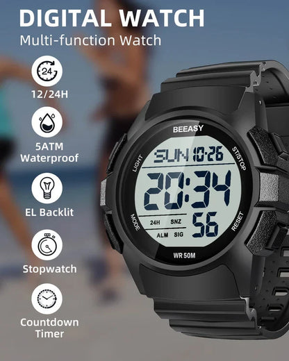Beeasy AW03 Men's Waterproof Sports Digital Watch with Stopwatch Countdown