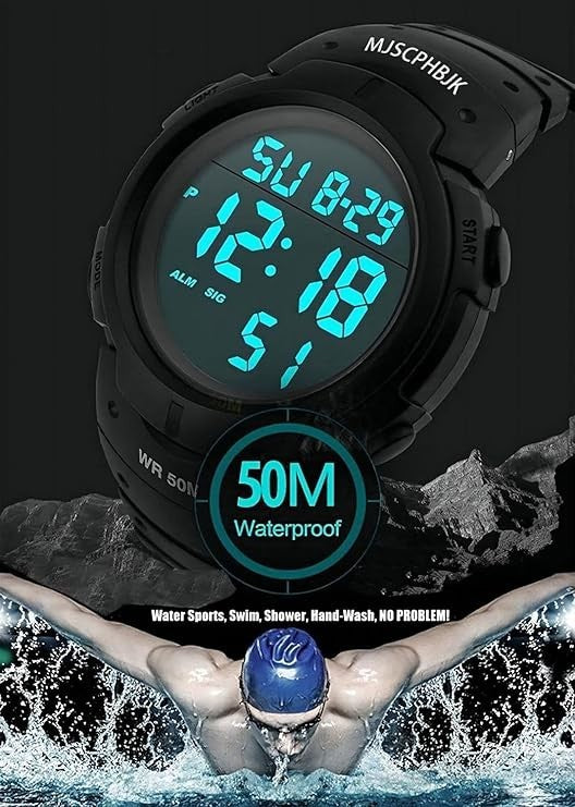 MJSCPHBJK Mens Digital Sports Watch, Waterproof LED Screen Large Face Military
