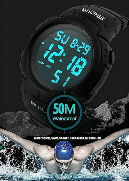 MJSCPHBJK Mens Digital Sports Watch, Waterproof LED Screen Large Face Military