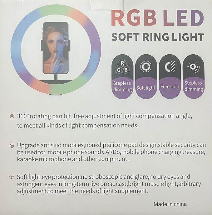MJ30 RGB Ring Light with Phone Holder for Stabilization and Live Video Shooting