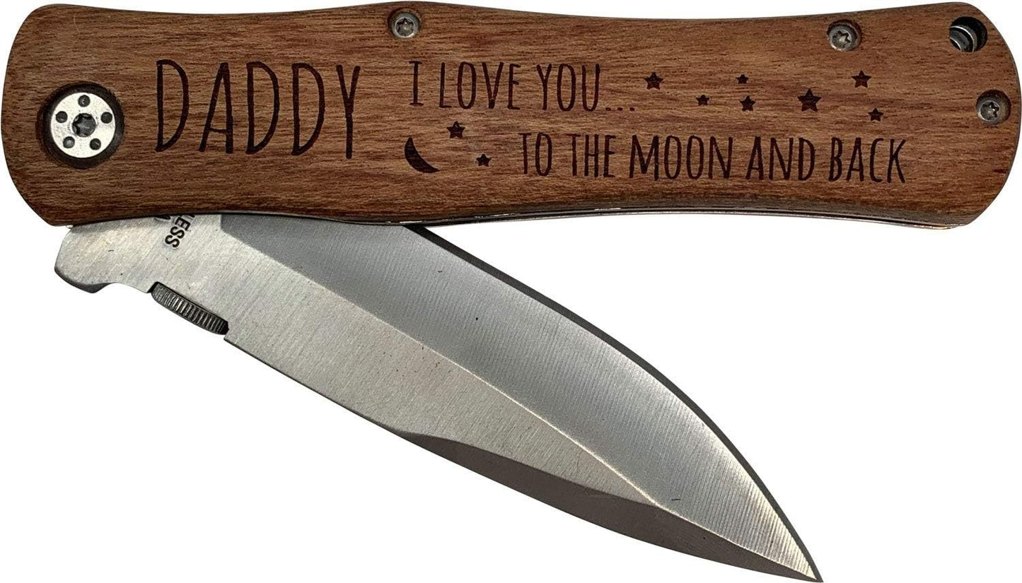 I Love You to the Moon & Back, Engraved Pocket Knife w/ clip, Daddy, Dad, Father