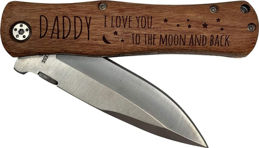 I Love You to the Moon & Back, Engraved Pocket Knife w/ clip, Daddy, Dad, Father