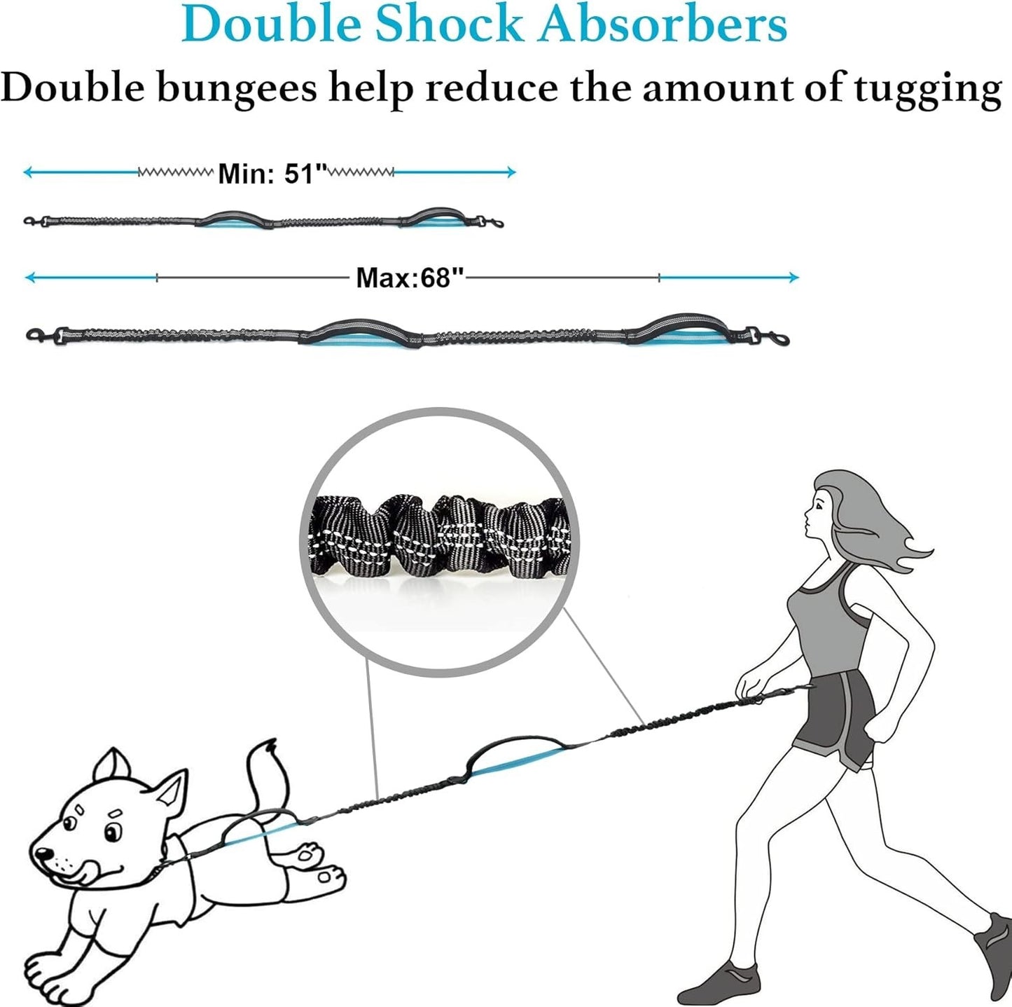 Pink Medium/Large Retractable Hands-Free Dog Leash for 25-150lbs Dual Handle