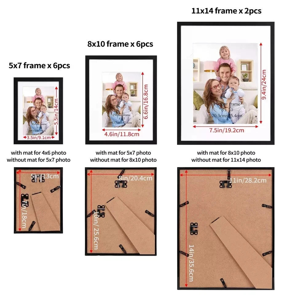 14 Pack Black Picture Frames with Mat for Various Sizes Photos