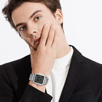 AKNIGHT Men's Square Watches Chronograph Elegant Business Watch Silver & Black