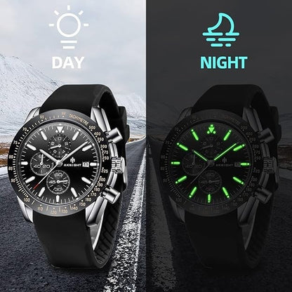 BENYAR Aknight Mens Watch Analog Quartz Chronograph Waterproof Black & Siver