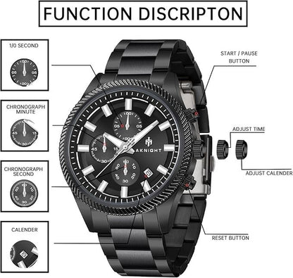 BENYAR AKNIGHT Men's Watches 45mm Big Face, Waterproof Chronograph Black