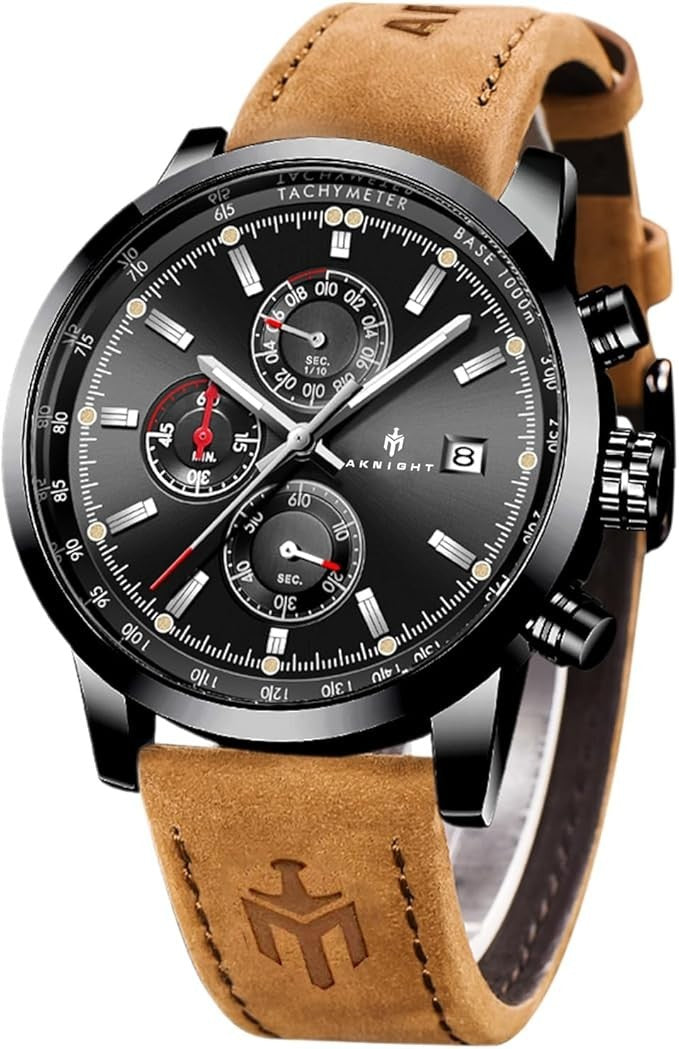 AKNIGHT Watch for Men Chronograph Analog Quartz Wristwatches Black