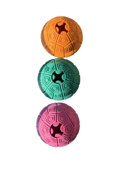 Qonline Squeaky Turtle Dog Toy, Treat Dispensing Rubber Ball, Bite Resistant 