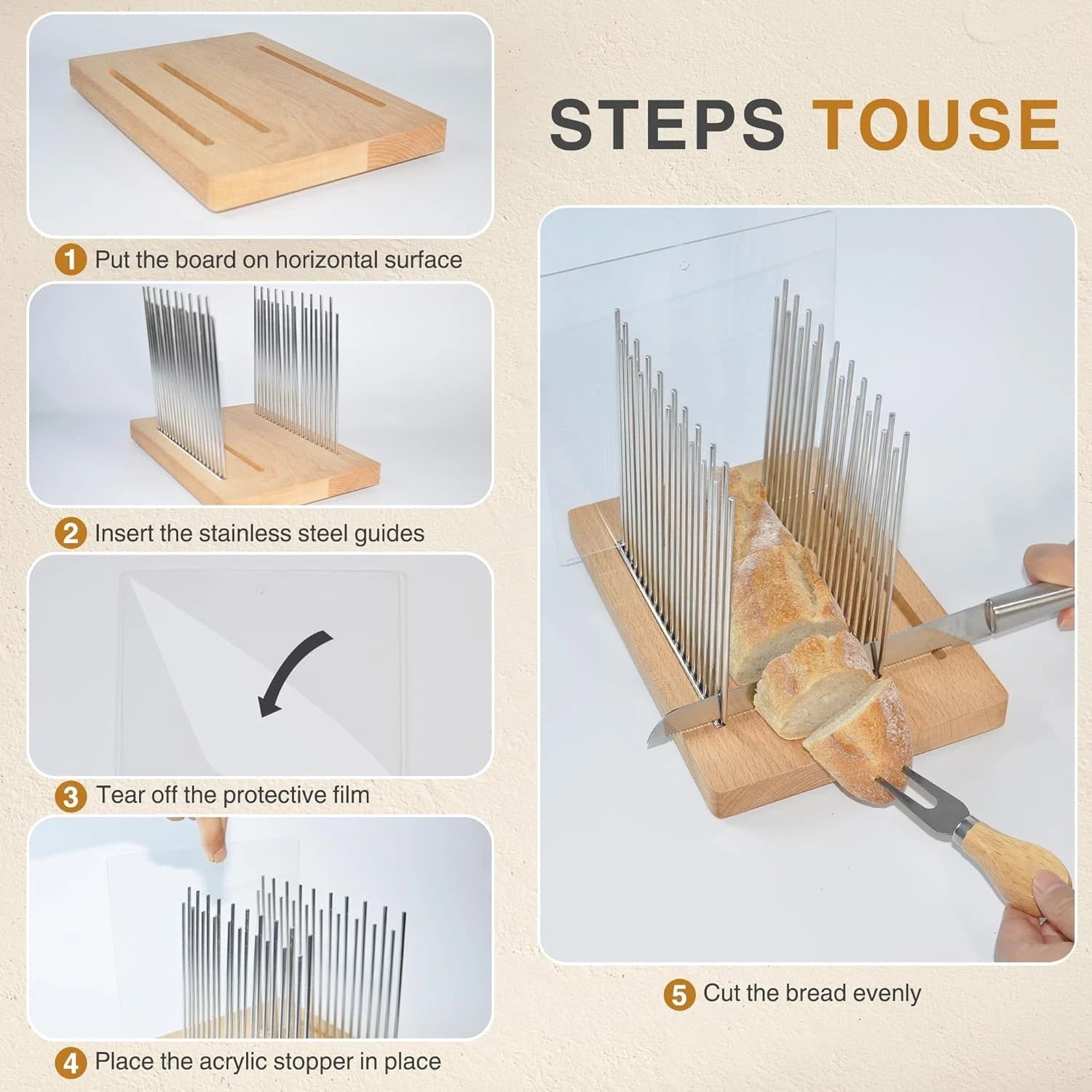 Bread Slicer for Homemade Bread - Bamboo Bread Slicer missing Bread Knife & Fork