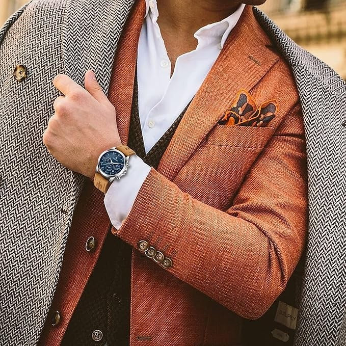 AKNIGHT Leather Watch for Men  Analog Chronograph Waterproof Silver & Blue