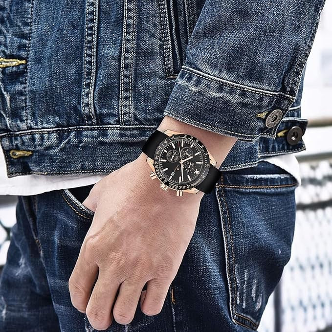 AKNIGHT Watch for Men Chronograph Analog Quartz Wristwatches Black