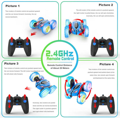 ORRENTE Remote Control Car, RC 2.4GHz Stunts, 4WD 360° Headlight, Rotating truck