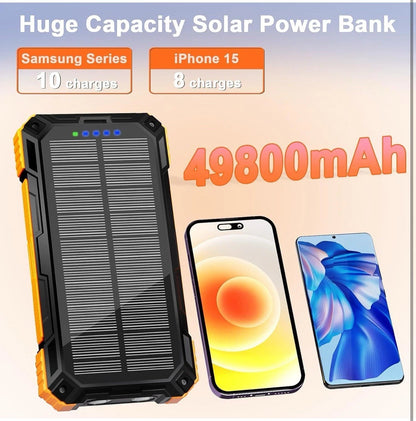 Wongkuo Solar Charger Power Bank - 49800mAh, with Built-In Charging Cords