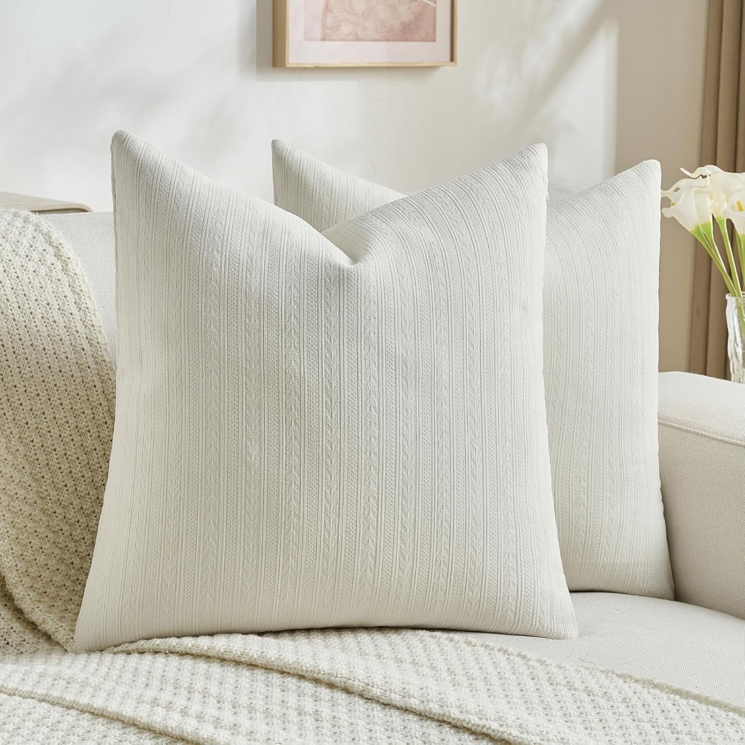 FUTEI Cream White Decorative Throw Pillow Covers 24x24 Inch Set of 2,Soft Cozy