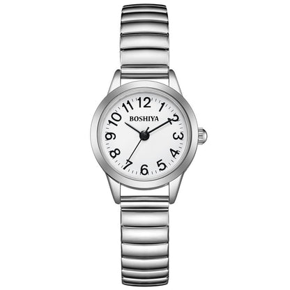 BOSHIYA Small Silver Women's Watch, Easy Reader Analog Ladies Quartz