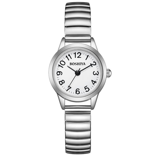 BOSHIYA Small Silver Women's Watch, Easy Reader Analog Ladies Quartz