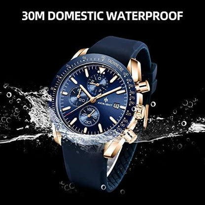 BENYAR Aknight Mens Watch Analog Quartz Chronograph Waterproof Dress Blue & Gold