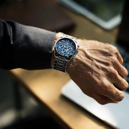BENYAR AKNIGHT Men's Watches 45mm Big Face, Waterproof Chronograph Silver & Blue