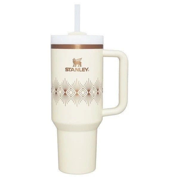 Stanley Deco Collection Quencher H2.0 FlowState Tumbler | 40 OZ Cream Gloss NWB