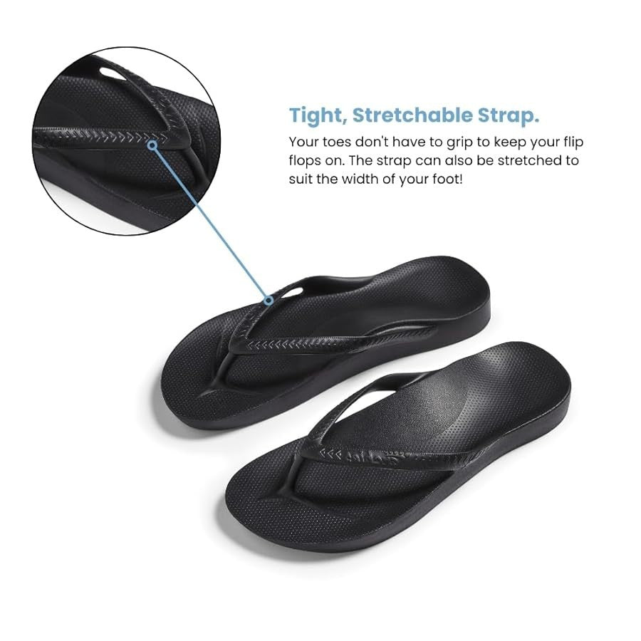 Archies Unisex Arch Support Flip Flops Black Men's 6 / Women's 7