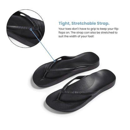 Archies Unisex Arch Support Flip Flops Black Men's 6 / Women's 7