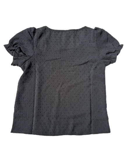 Girls Black Short Sleeve Ruffle Crewneck Top (Kids 7Y-8Y)
