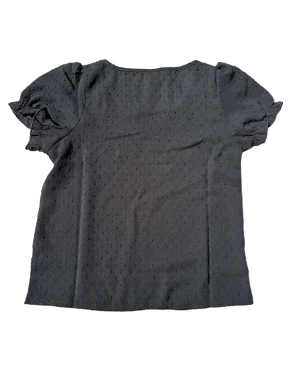 Girls Black Short Sleeve Ruffle Crewneck Top (Kids 7Y-8Y)