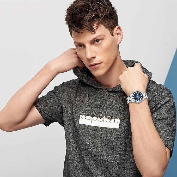 BENYAR AKNIGHT Men's Watches 45mm Big Face, Waterproof Chronograph Silver & Blue