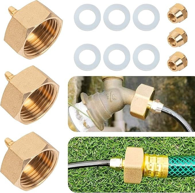 3 Pack Garden Hose Adapter Solid Brass Standard 3/4" Female Thread To 1/4" Tube