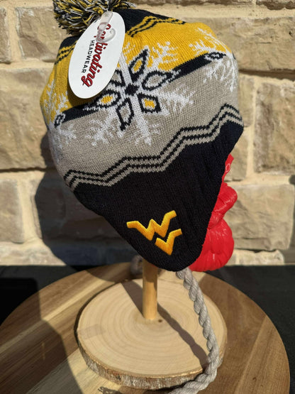 Captivating Headwear West Virginia Mountaineers Beanie Cap W/Ear Flaps NWT