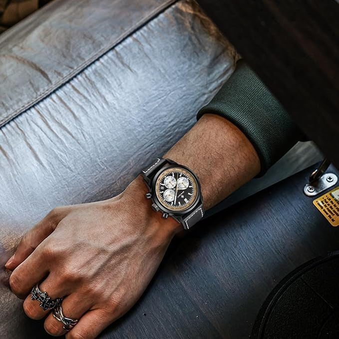 AKNIGHT Watch for Men Chronograph Analog Quartz Wristwatches Black