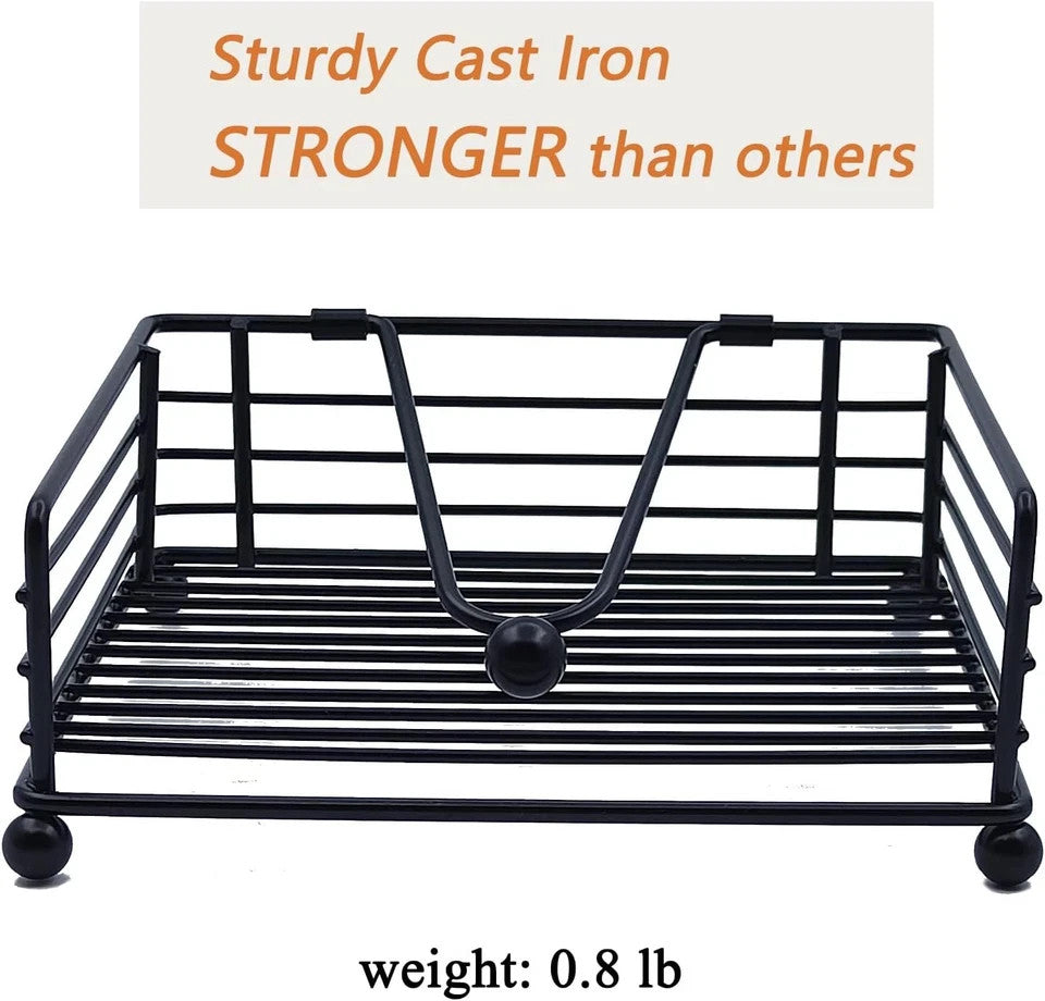 Napkin Holder for Table, Flat with Weighted Arm, Square Black 7L x 7W x 2.5H