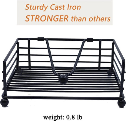Napkin Holder for Table, Flat with Weighted Arm, Square Black 7L x 7W x 2.5H