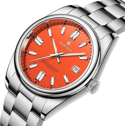 AKNIGHT Stainless Steel Watch Unisex  Analog Chronograph Waterproof Silver & Red