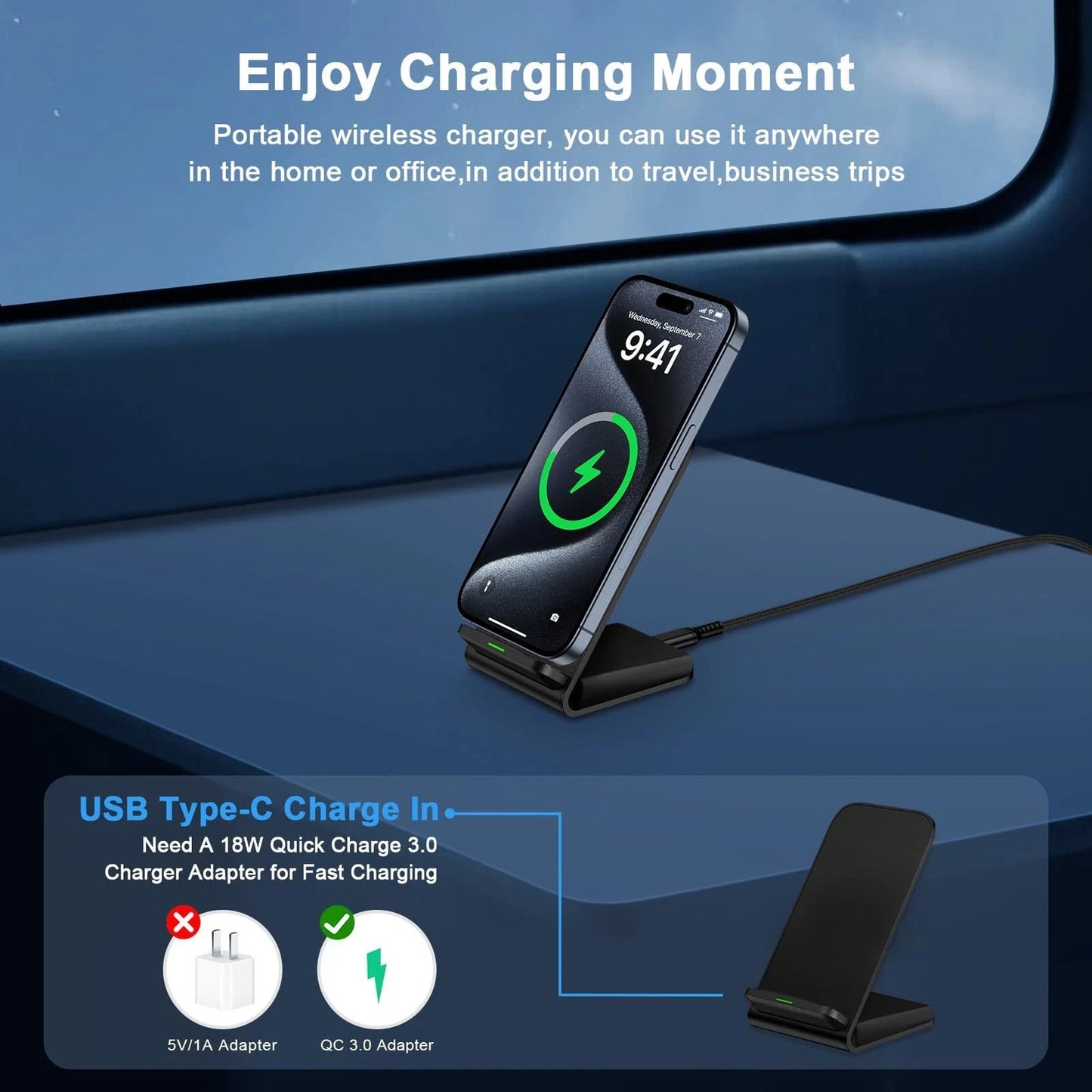 15W Wireless Fast Charger Stand Cordless Universal