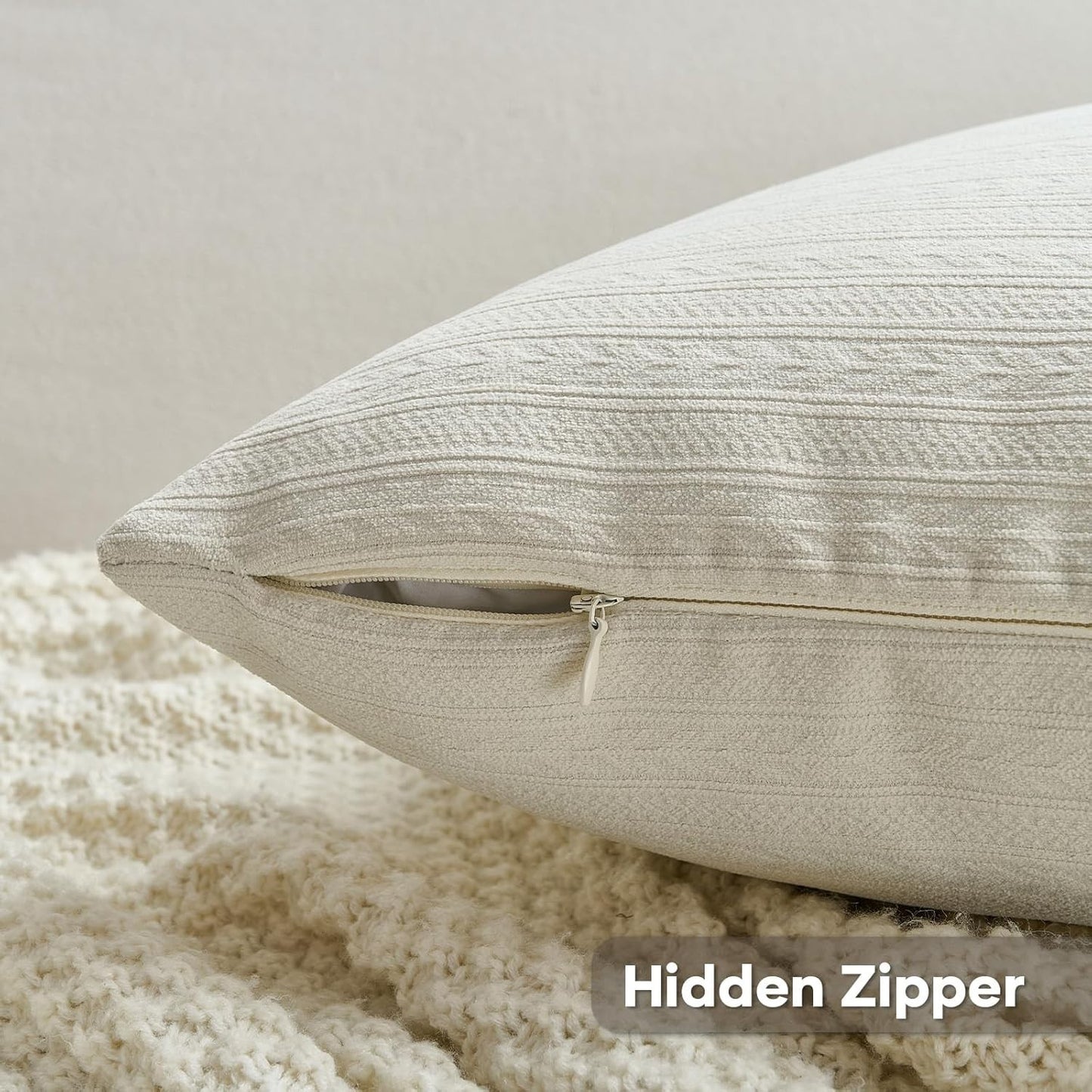 FUTEI Cream White Decorative Throw Pillow Covers 24x24 Inch Set of 2,Soft Cozy