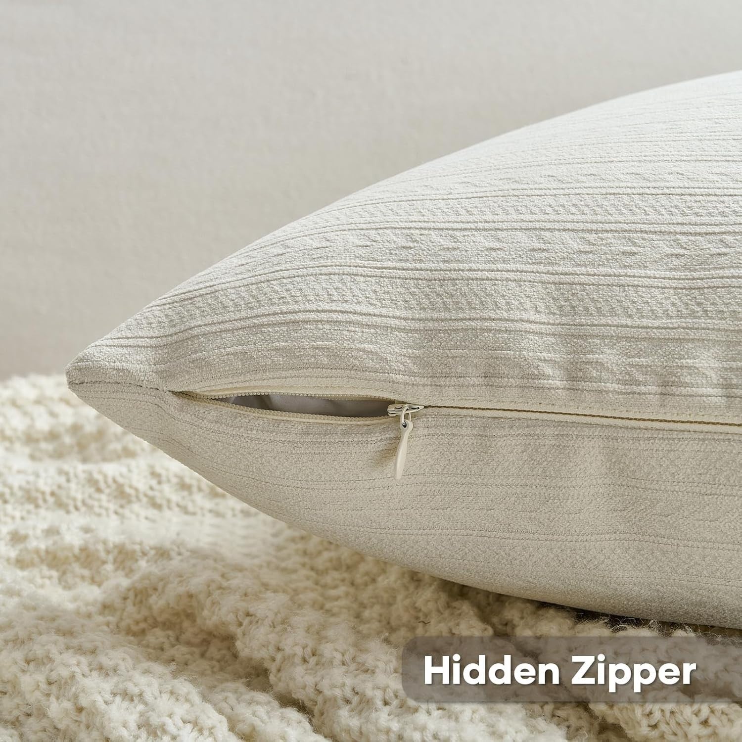 FUTEI Cream White Decorative Throw Pillow Covers 24x24 Inch Set of 2,Soft Cozy