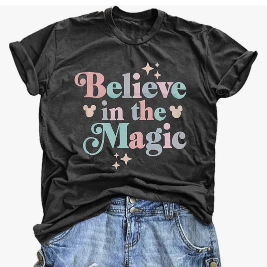 Small Women’s Disney Shirt Gray Believe In Magic