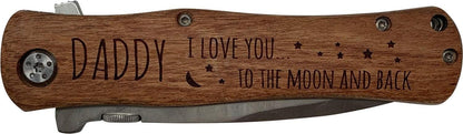 I Love You to the Moon & Back, Engraved Pocket Knife w/ clip, Daddy, Dad, Father