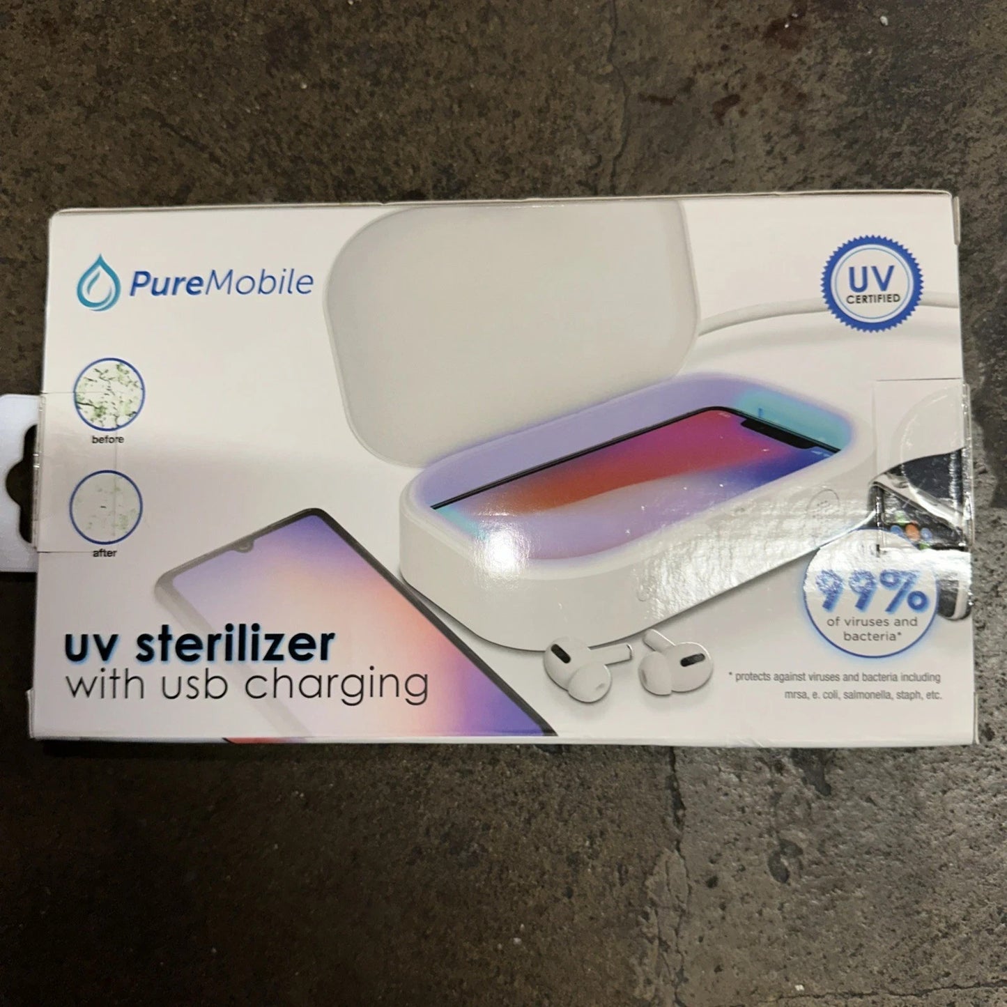 NEW Vivitar PureMobile UV Sterilizer USB Charging Sanitizer VPUR1014-WHT-ORG-STK